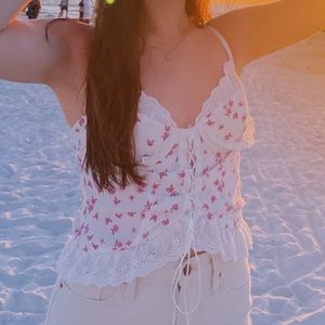 Sky to Moon White Floral Eyelet Top
